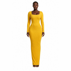 Ribbed Long Sleeve Bodycon Maxi Dress